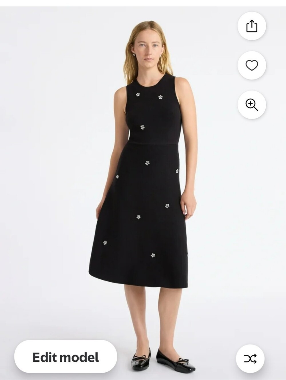 Black Sleeveless Midi Dress with Embellished Floral Diamonda Design